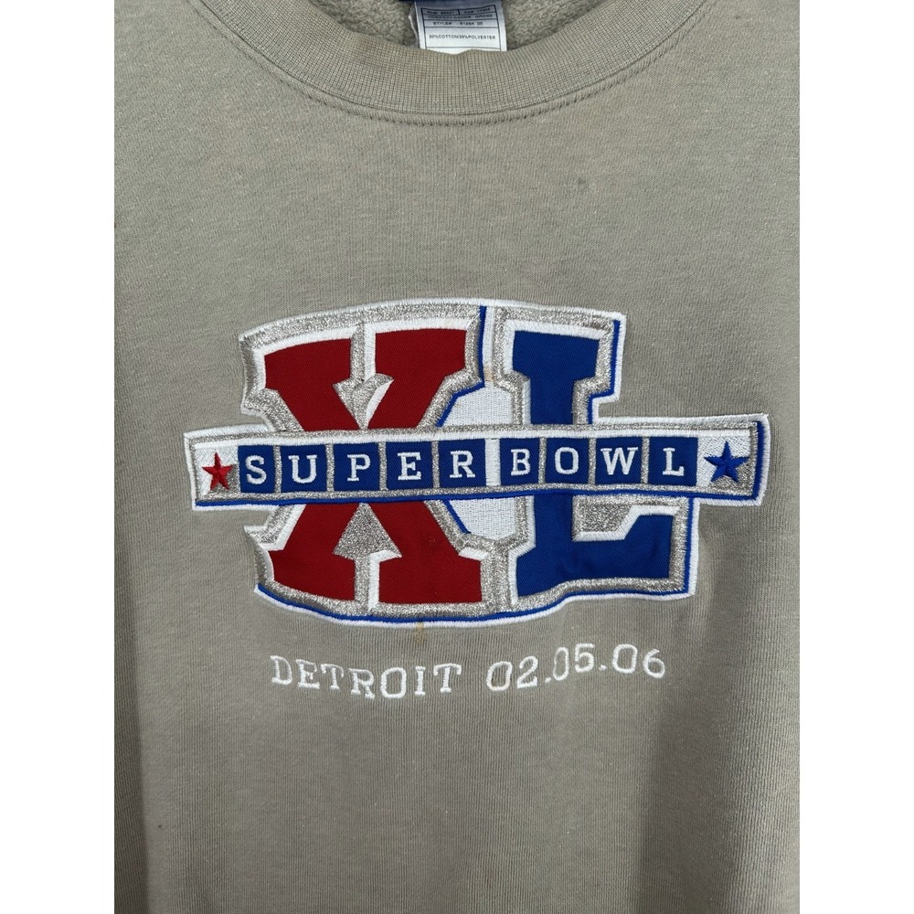 Reebok NFL Super Bowl Detroit Sweatshirt Men's 2XL Beige Fleece Lined Crew Neck - Picture 4 of 8